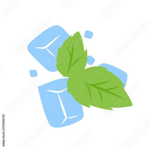 illustration of ice cubes with mint leaves