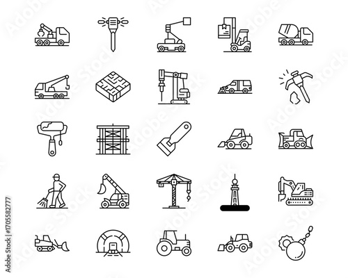 Construction Vehicles Line Vector Icons