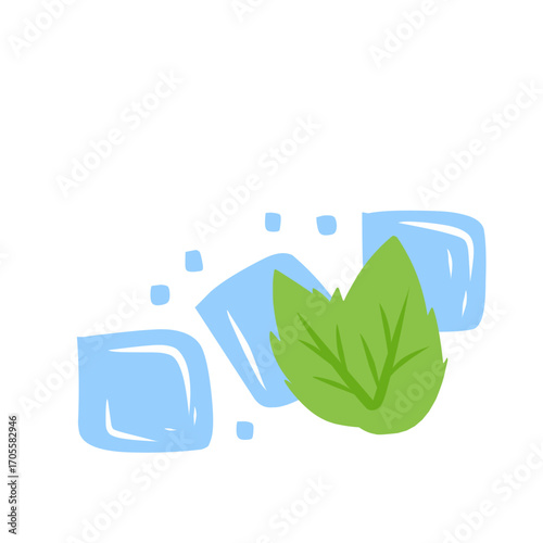 illustration of ice cubes with mint leaves