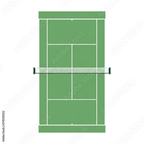 Top View of a Green Tennis Court with Net.