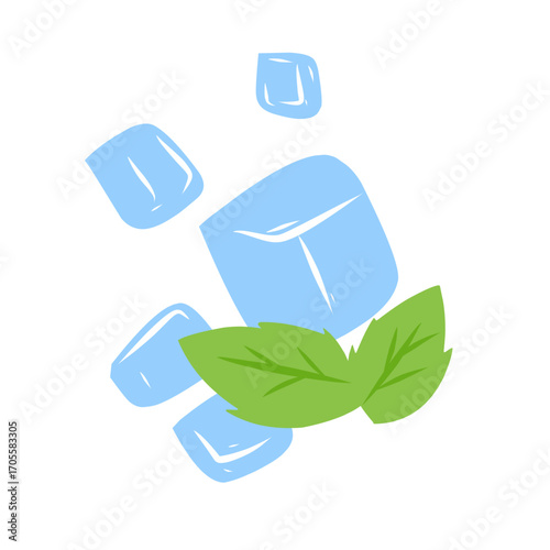illustration of ice cubes with mint leaves
