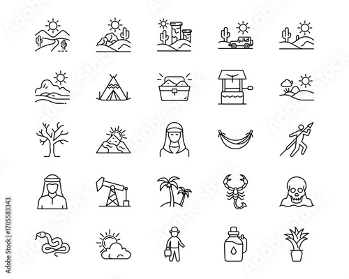 Desert Line Vector Icons