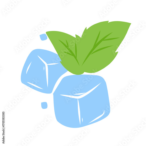 illustration of ice cubes with mint leaves