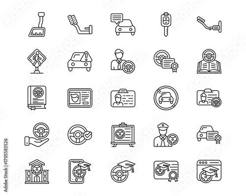Driving School Line Vector Icons