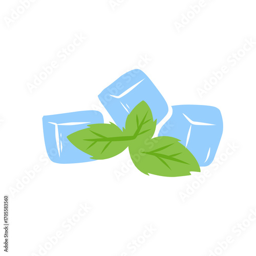 illustration of ice cubes with mint leaves