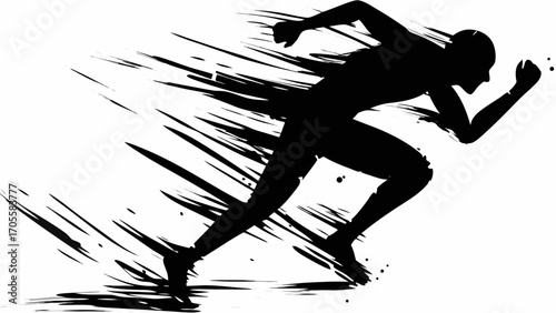 Silhouette of a runner in motion with speed lines indicating fast movement and dynamic energy shown