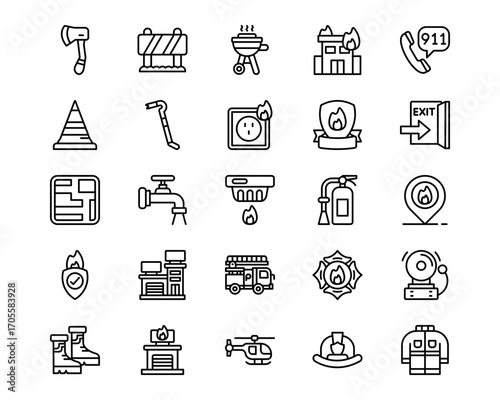 Firefighter Line Vector Icons