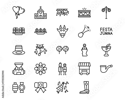Festa Junina Line Vector Icons