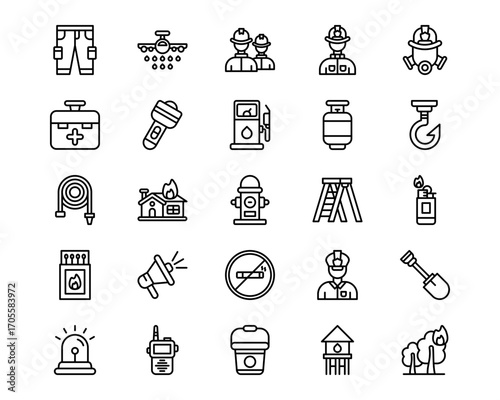 Firefighter Line Vector Icons