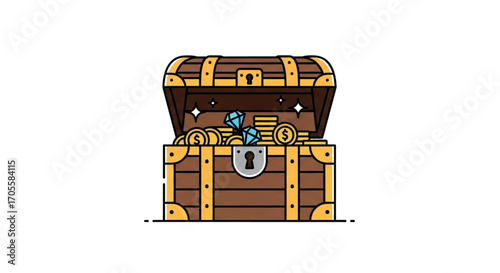 Treasure Chest Filled With Gold Coins and Jewels.