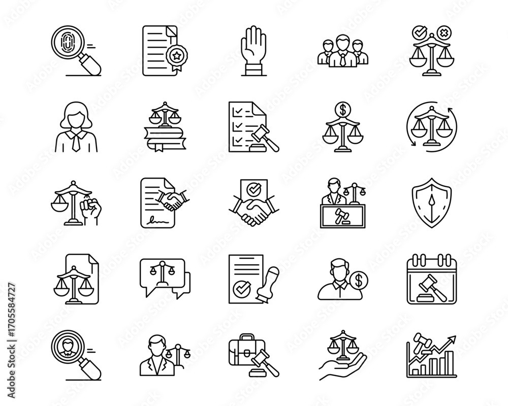 Naklejka premium Legal Services Line Vector Icons