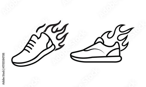 Running Shoes with Flames Vector Icon – Fast Sneakers Line Art