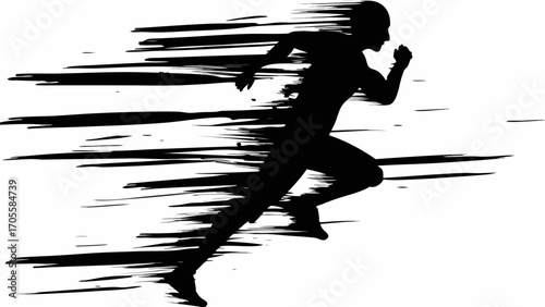 Silhouette of a runner in motion with speed lines indicating rapid movement and dynamic energy shown