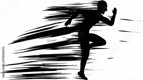 Silhouette of a runner in motion with speed lines indicating fast movement and dynamic energy on white backdrop