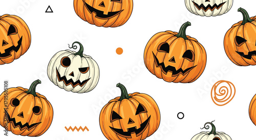 Halloween Pumpkins Pattern Spooky Autumn Holiday Celebration.