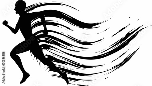 Silhouette of a runner in motion with speed lines trailing behind conveying a sense of swiftness and dynamism