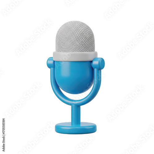 3d blue and white microphone icon isolated on transparent background