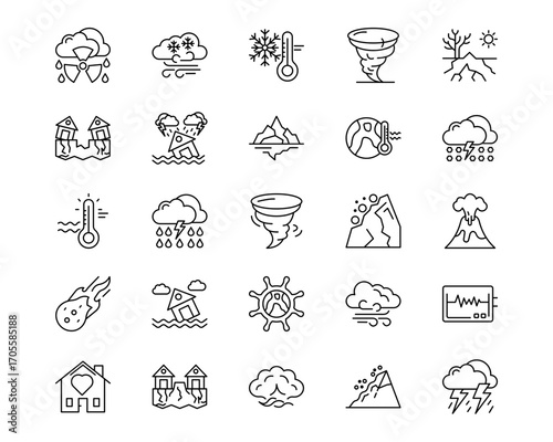 Natural Disaster Line Vector Icons
