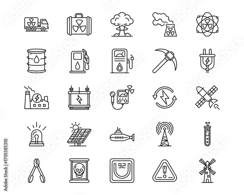 Nuclear Energy Line Vector Icons