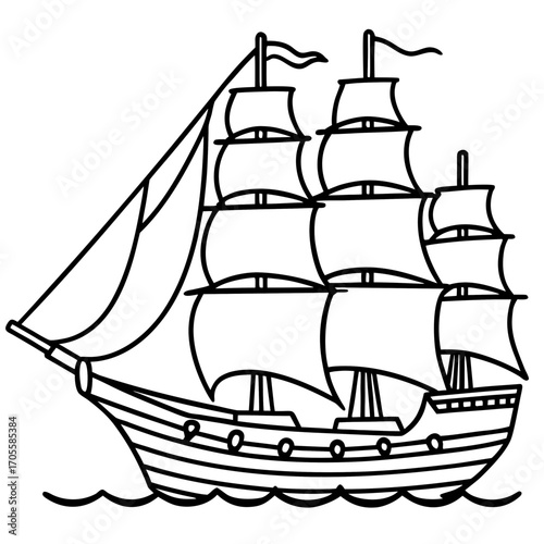 Clipper Ship Line Vector
