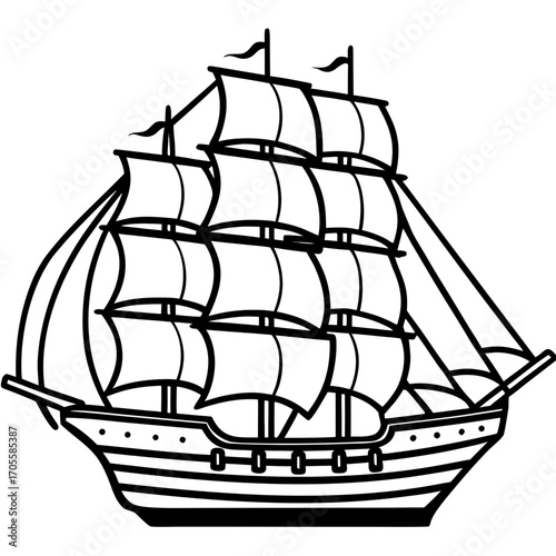 Clipper Ship Line Vector