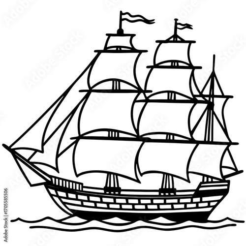 Clipper Ship Line Vector