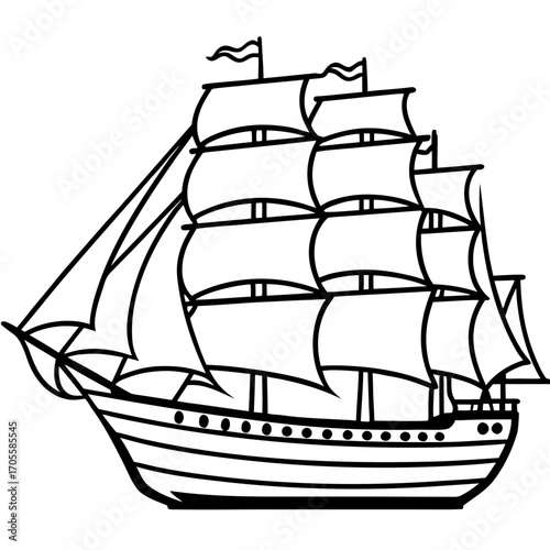 Clipper Ship Line Vector