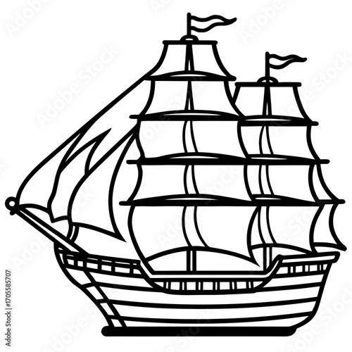 Clipper Ship Line Vector