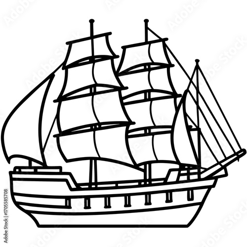 Clipper Ship Line Vector