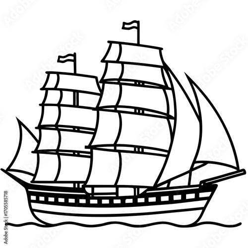 Clipper Ship Line Vector