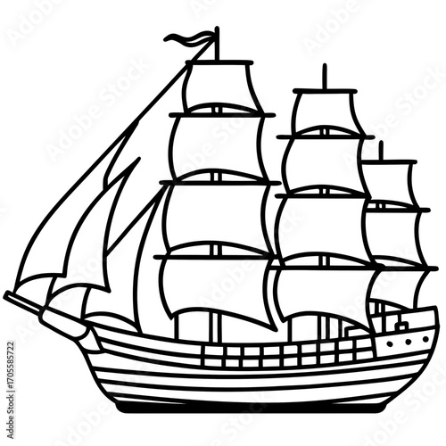 Clipper Ship Line Vector