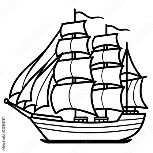 Clipper Ship Line Vector