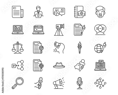 Press Freedom Day Line Vector Icons
