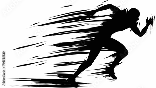 Silhouette of a runner in motion with speed lines conveying movement and energy in black and white art