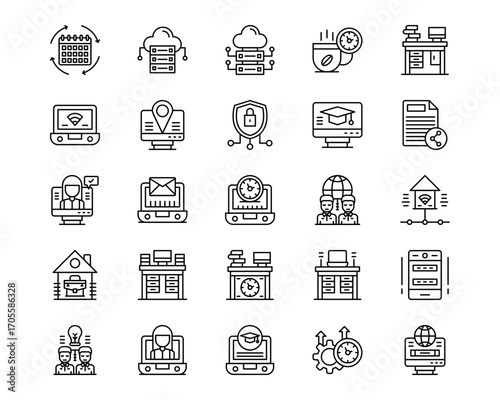 Remote Working Line Vector Icons