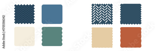 Diverse decorative color swatches with wavy edges for textile and interior design applications