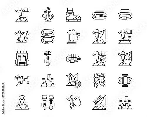 Rock Climbing Line Vector Icons