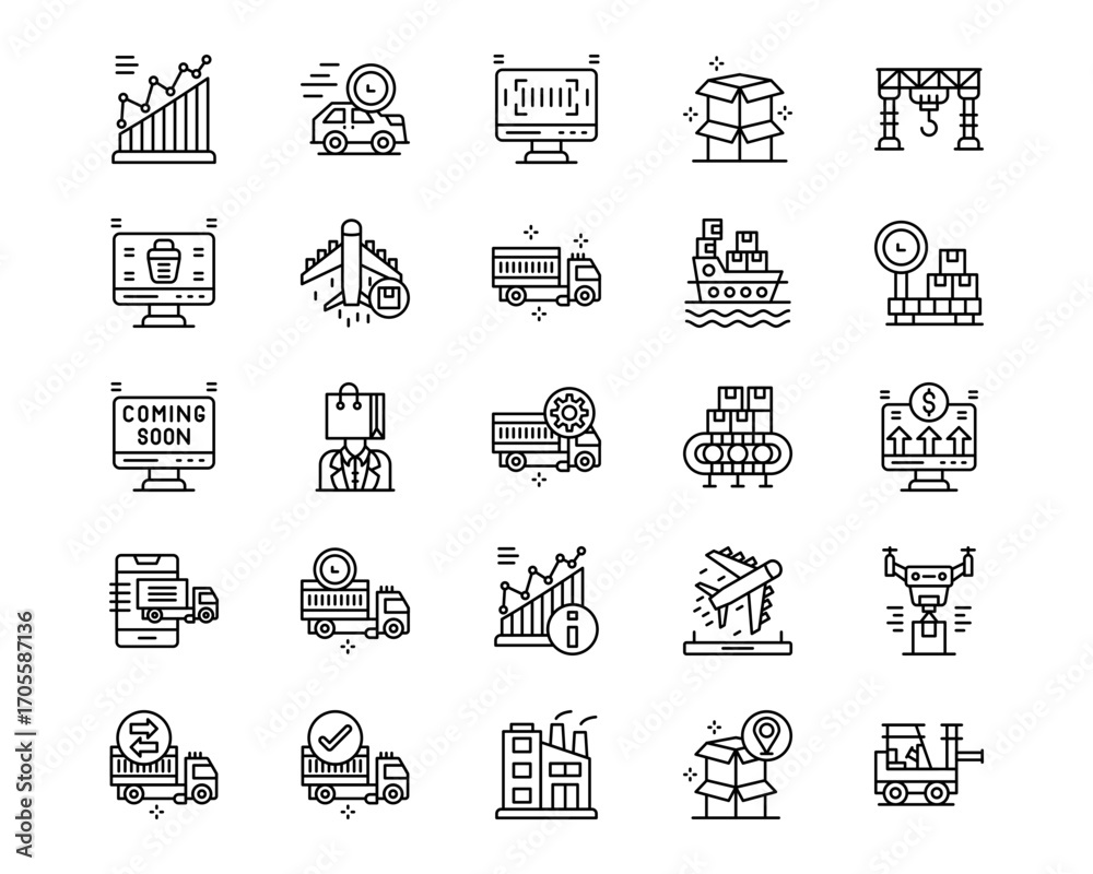 Fototapeta premium Supply Chain Line Vector Icons