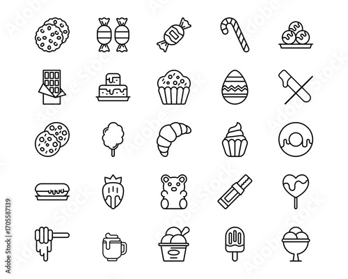 Sweets and Candies Line Vector Icons