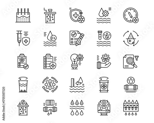 Water Treatment Line Vector Icons