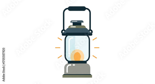 Vintage Camping Lantern with Glowing Flame.