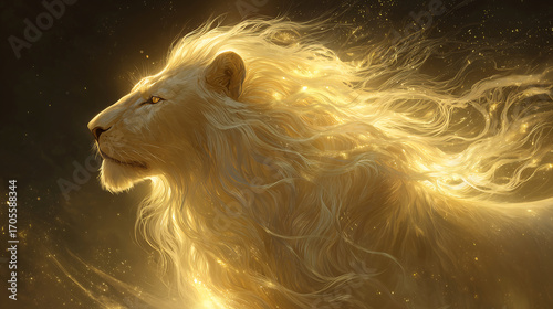 Mystical Lion with Flowing Golden Mane