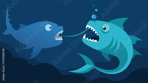 Dramatic underwater predator fight scene vector illustration scalable eps icon