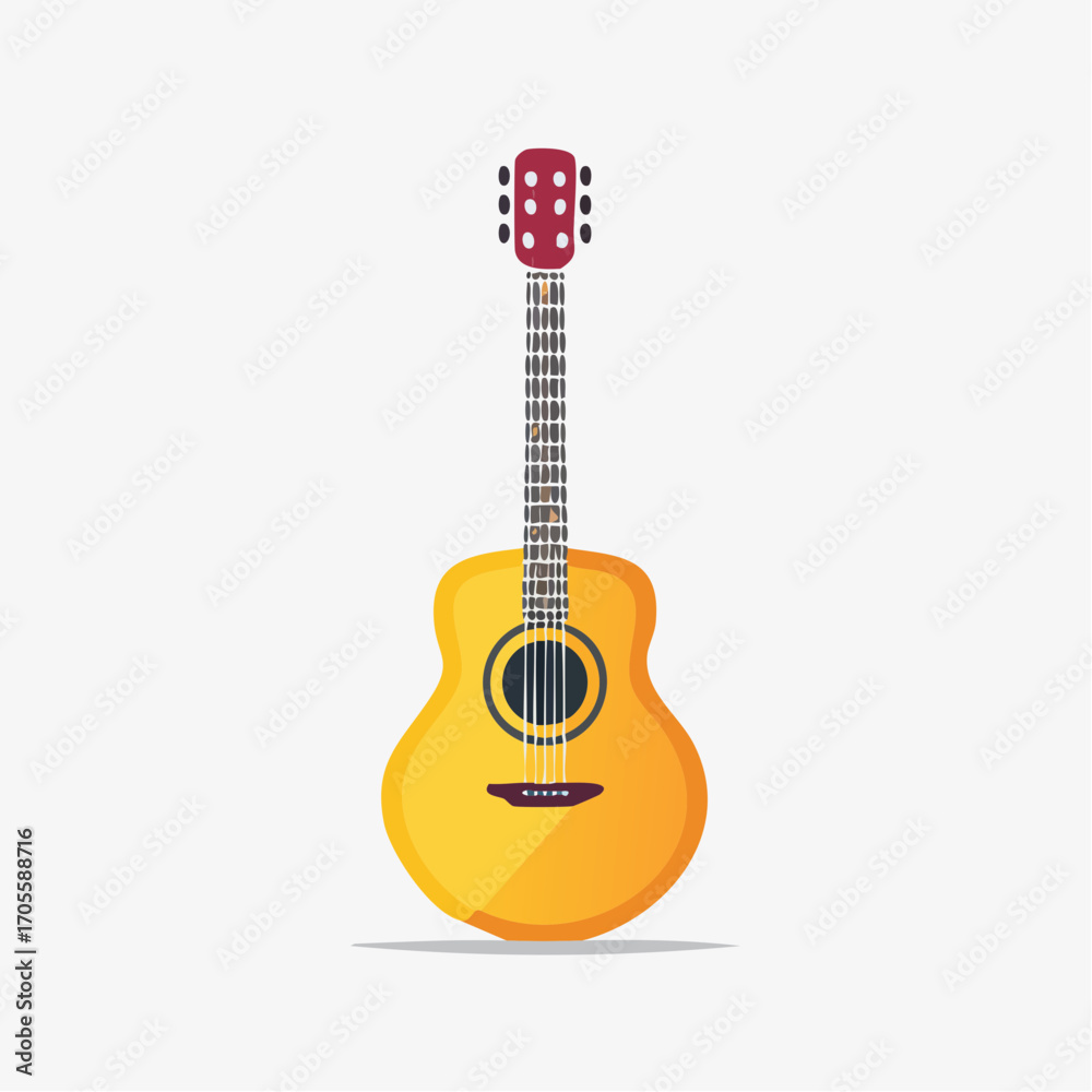 Obraz premium Vibrant Acoustic Guitar Depicted in a Simple Flat Style Against a Plain Background