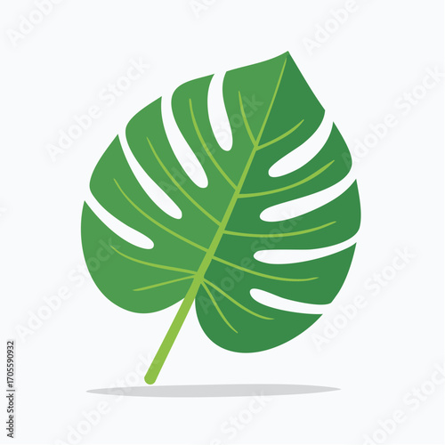 Single Vibrant Green Tropical Leaf on White Background