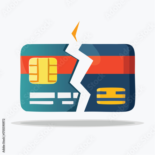 Broken Credit Card With Orange Stripe On White Background