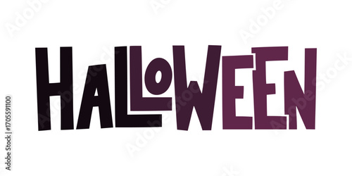 Hand drawn Halloween lettering in handmade whimsical and spooky font. Purple vector lettering HALLOWEEN for holiday greeting cards, posters, and designs. Original Halloween inscription.