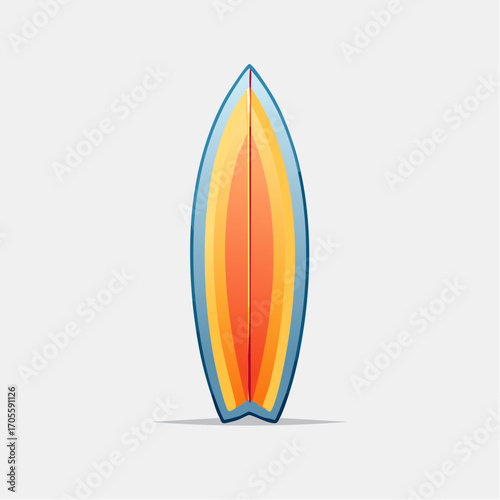 Blue Orange and Yellow Surfboard on Grey Background