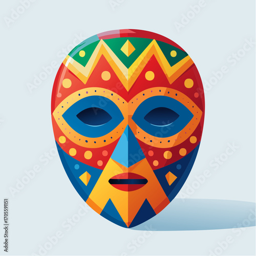 Colorful African Tribal Mask on Light Blue Background