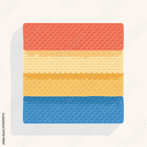 Stack of Pastel Red Yellow and Blue Textured Towels